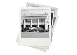 Old black and white polaroid of Fire Station