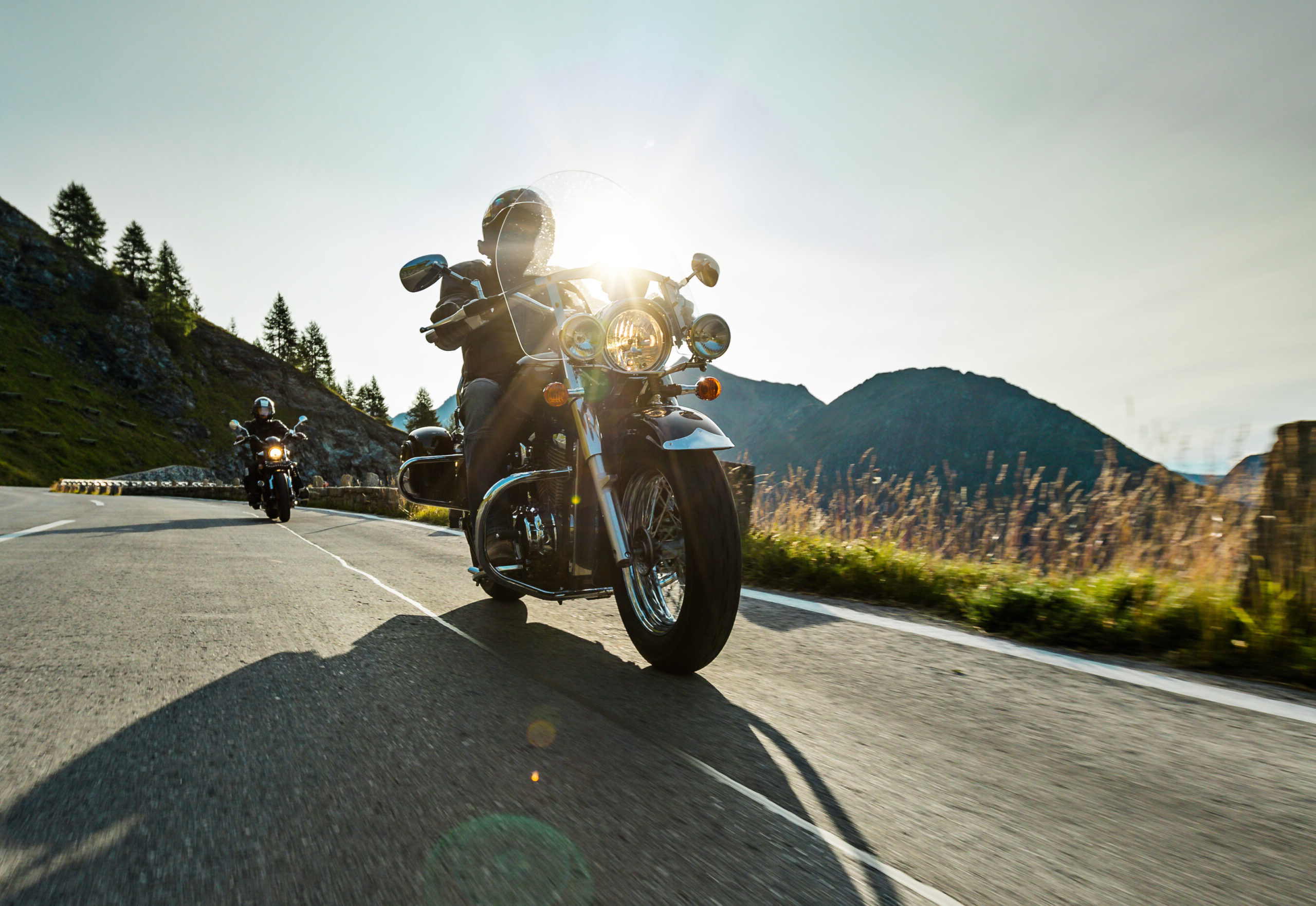 Motorcycle driver riding high power motorcycle on the highway.