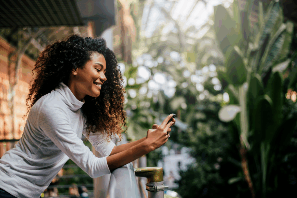 Young woman on phone financial management